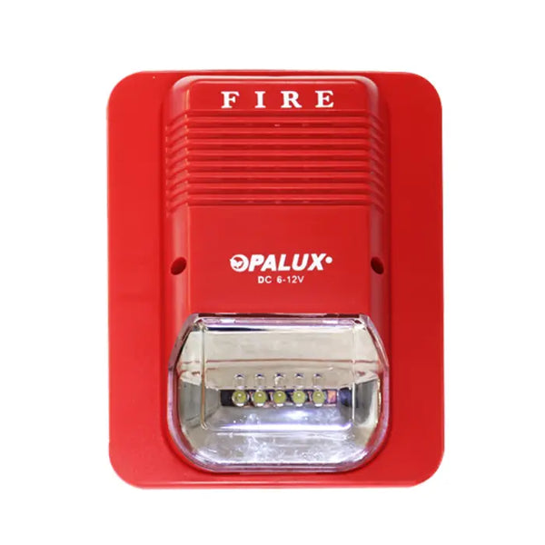 Sirena estrobo Opalux GL-15 roja para alarma de incendio 12 V DC