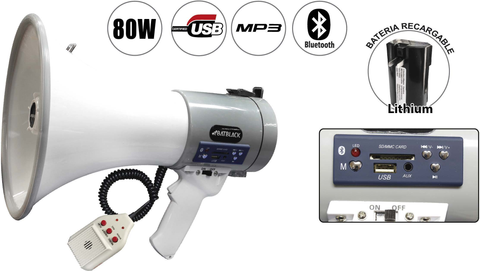 Megáfono BATBLACK BT-70BP/USB/BT de 80 W con micrófono y controles