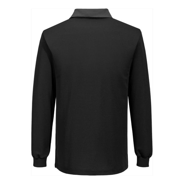 Polo Portwest PW218 PW2 Cotton Comfort de manga larga, negro y gris
