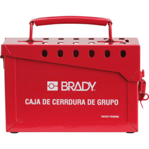 Caja de bloqueo grupal Brady 65040 roja, rotulada en español