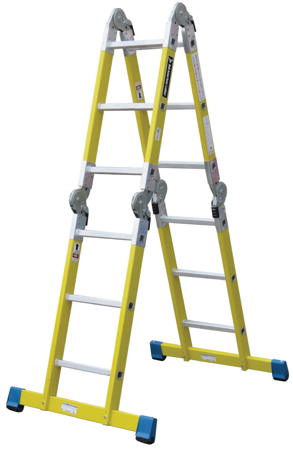 Escalera industrial de fibra American Bull FM150-12IA+P multiuso con plataforma