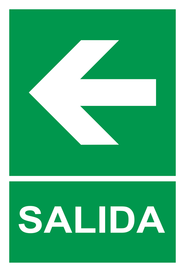 Señal de seguridad: ruta de evacuación — hacia la izquierda