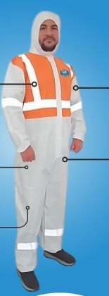 Traje descartable GX T6000 WOHV blanco con pecho naranja y cintas reflectivas