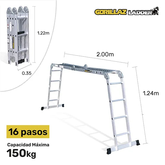 Escalera multipropósito Gorillaz GAM16-IA+P de 16 pasos con plataforma