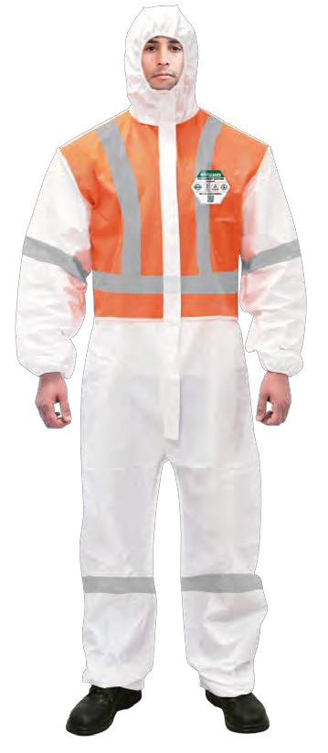 Traje descartable Worksafe bicolor con cinta reflectiva, 55g/m²