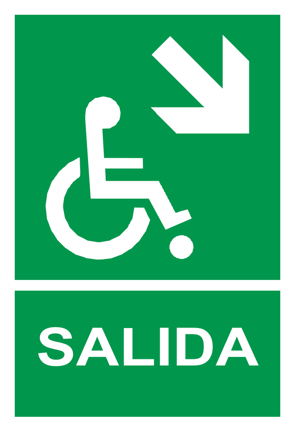 Señal de seguridad: ruta de evacuación minusválidos — diagonal inferior derecha