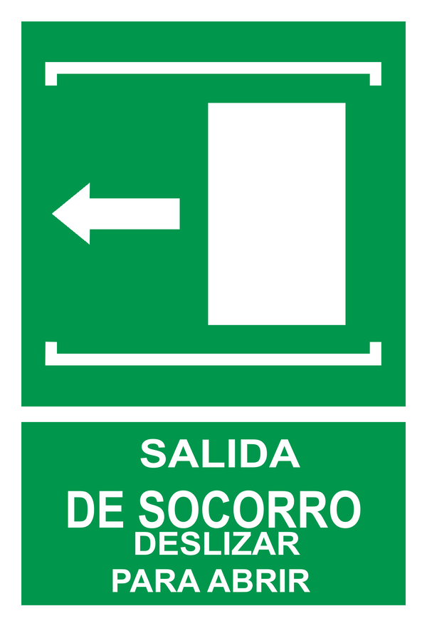 Señal de seguridad: salida de socorro deslizar a la izquierda para abrir — hacia la izquierda