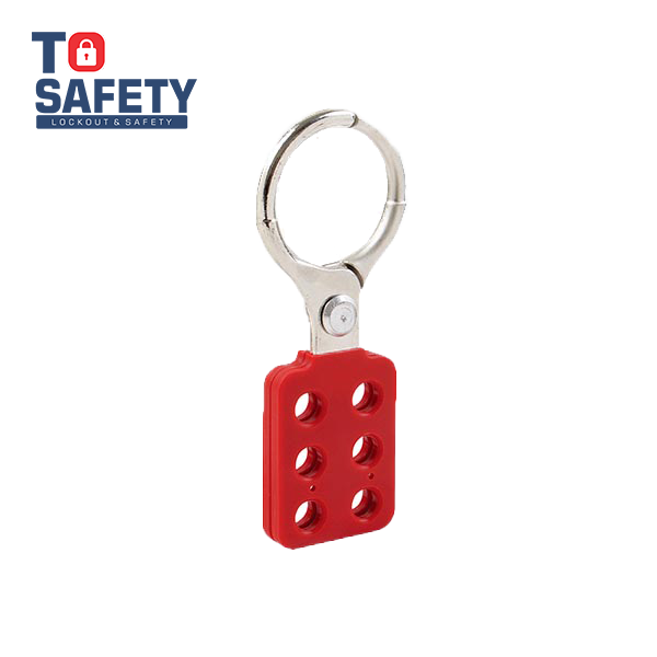 Pinza TO-SAFETY TS-AH12 de1,5pulgadas, cuerpo rojo y mordaza metálica; candados no incluidos
