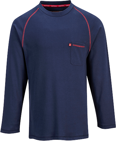 Camiseta Portwest FR01 Bizflame azul marino; fotografía original de familia, talla ilustrada no identificada