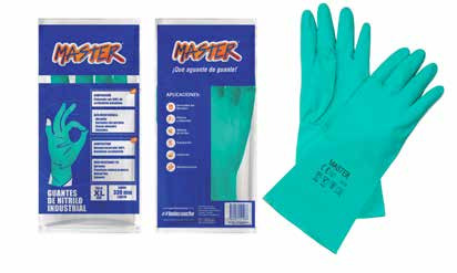 Guantes Master de nitrilo industrial, imagen familiar con sus envases originales