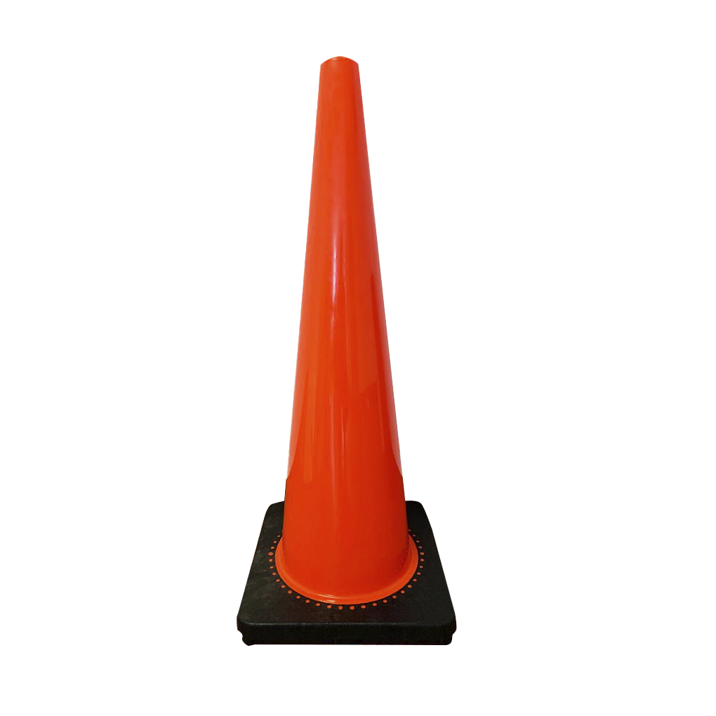 Cono vial TRX de PVC naranja de 90 cm con base negra cuadrada, sin cintas