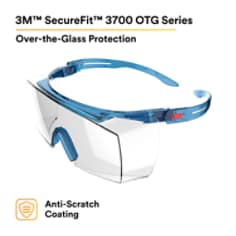 Sobrelente 3M SecureFit SF3701AS de luna clara antirrayaduras, imagen oficial de familia con patillas azules