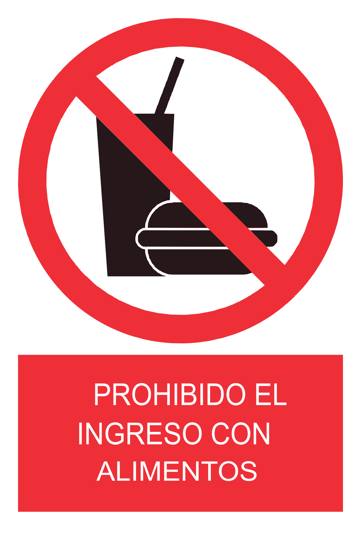 Señal de seguridad: prohibido el ingreso con alimentos — con texto