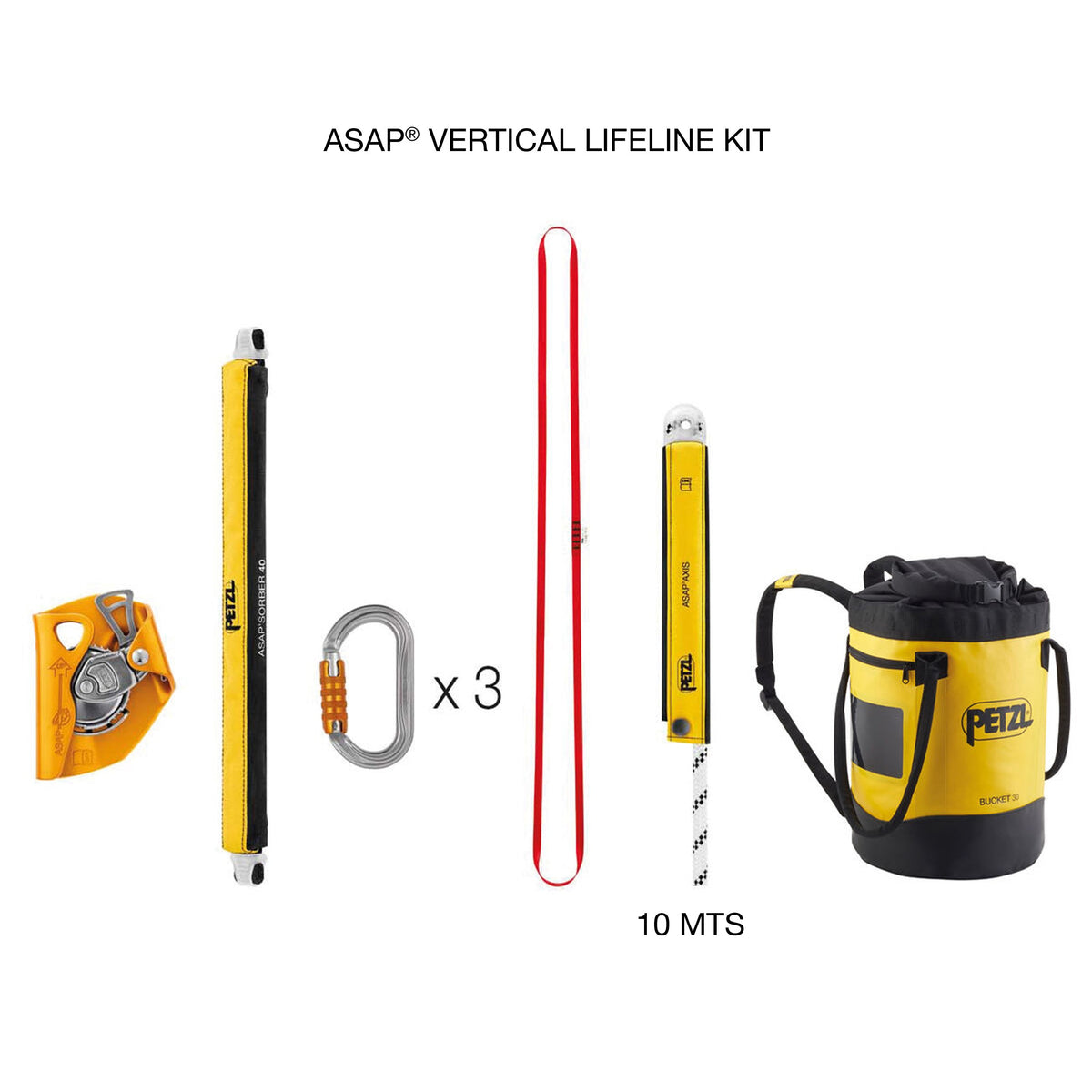 Kit Petzl ASAP VERTICAL LIFELINE K091AB00 10 m, componentes