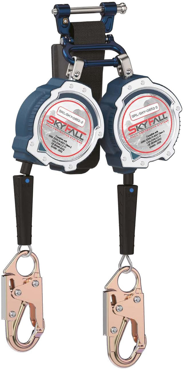 Bloque retráctil doble Skyfall 0852-2 de cable, 8 pies por ramal