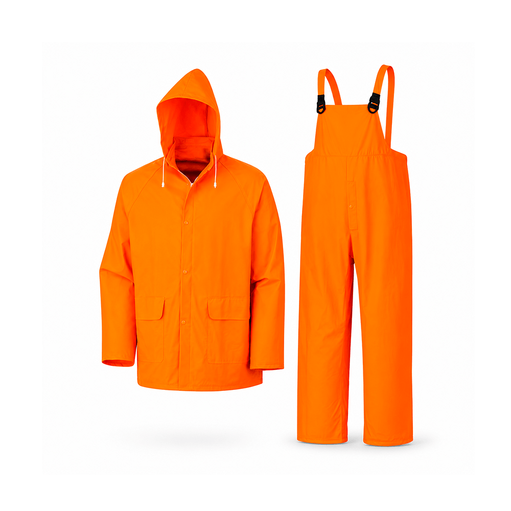 Traje Steelpro XP-300 naranja: abrigo con capucha y pantalón jardinero; fotografía oficial