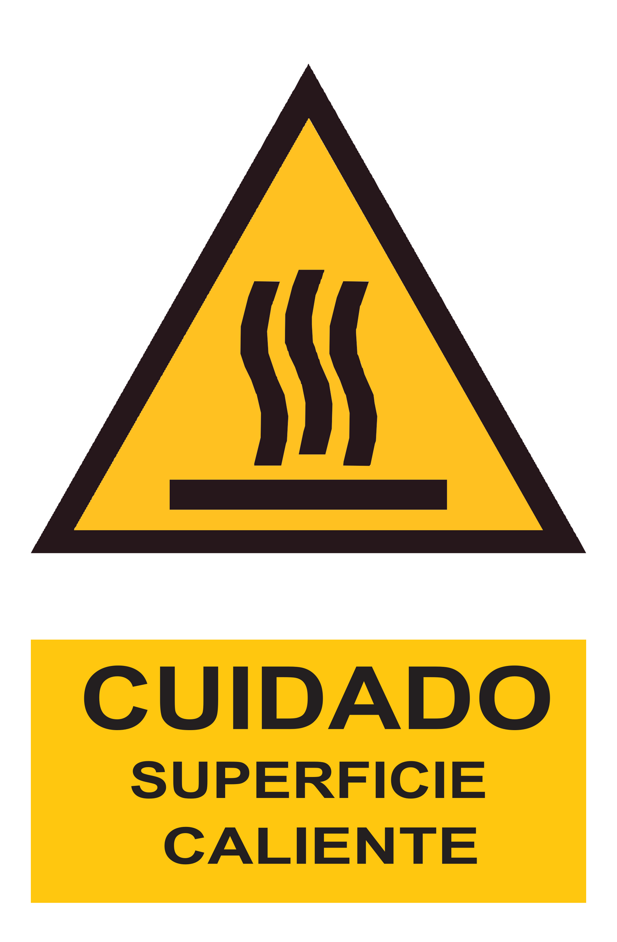 Señal de seguridad: cuidado superficie caliente — con texto