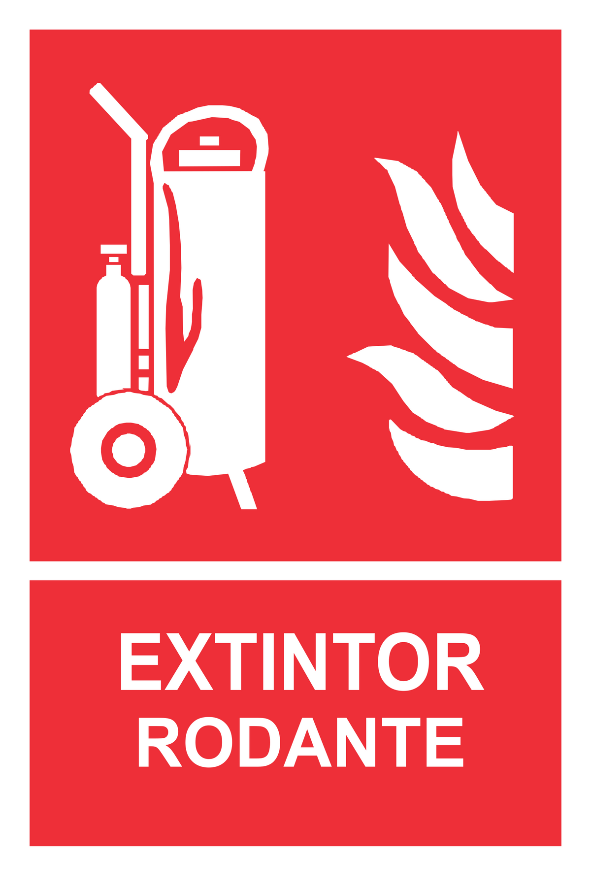 Señal de seguridad: extintor rodante — con texto