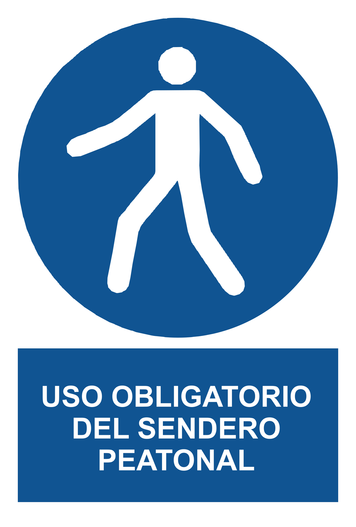 Señal de seguridad: es obligatorio el uso del camino peatonal — con texto