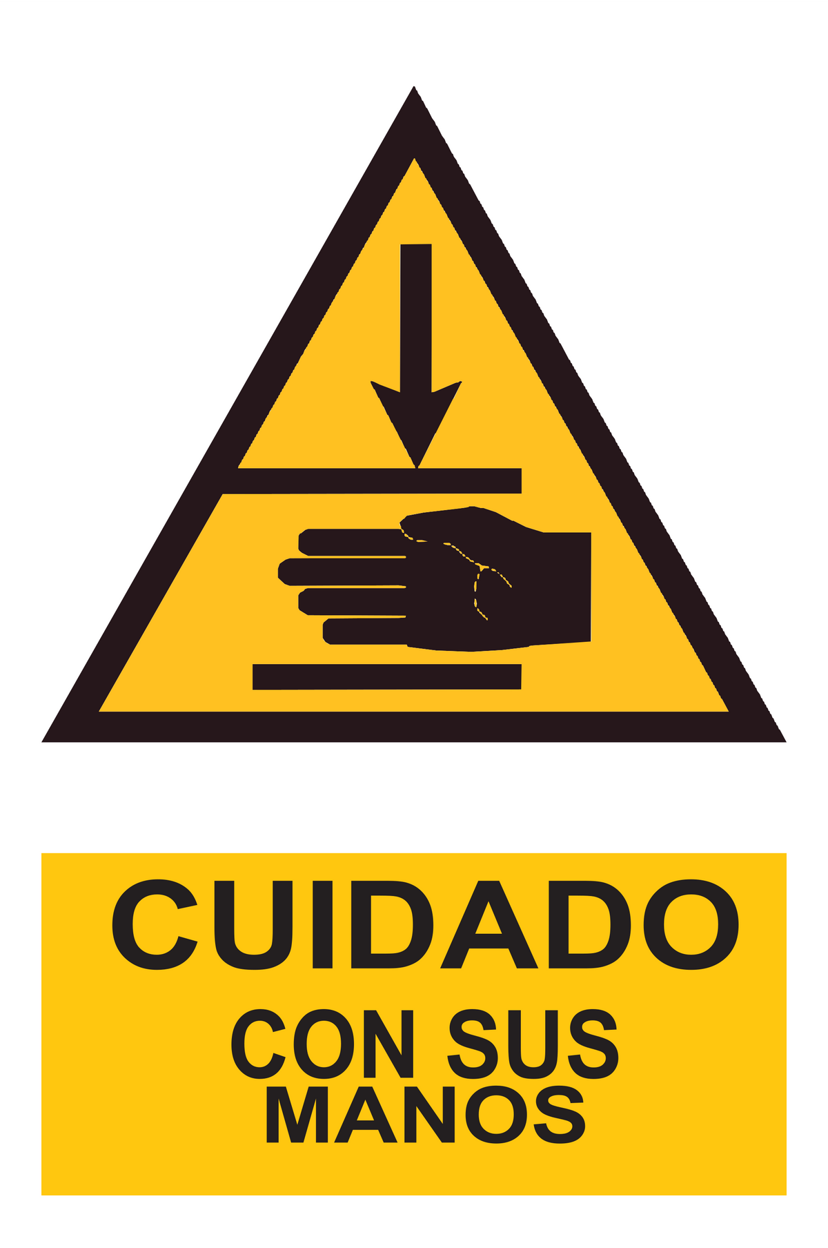 Señal de seguridad: cuidado con sus manos — con texto
