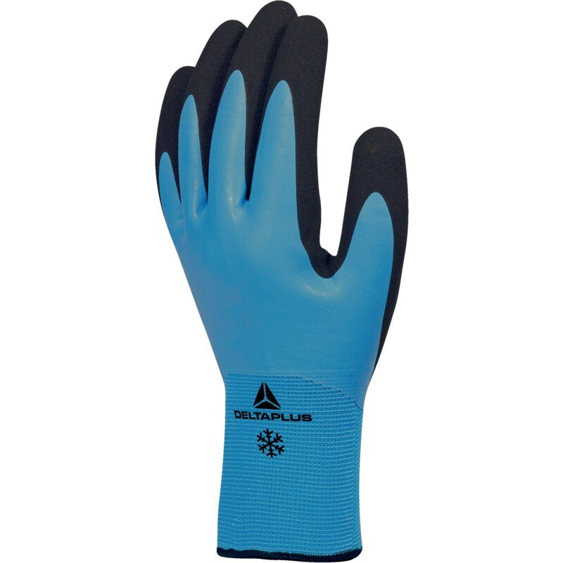 Guante Delta Plus THRYM VV736 azul-negro, vista original fabricante; talla ilustrativa de familia