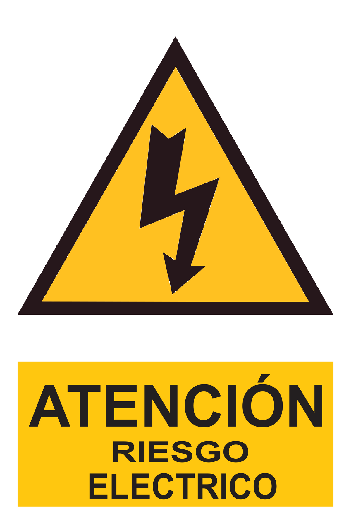 Señal de seguridad: atención riesgo eléctrico o peligro de muerte alto voltaje — con texto
