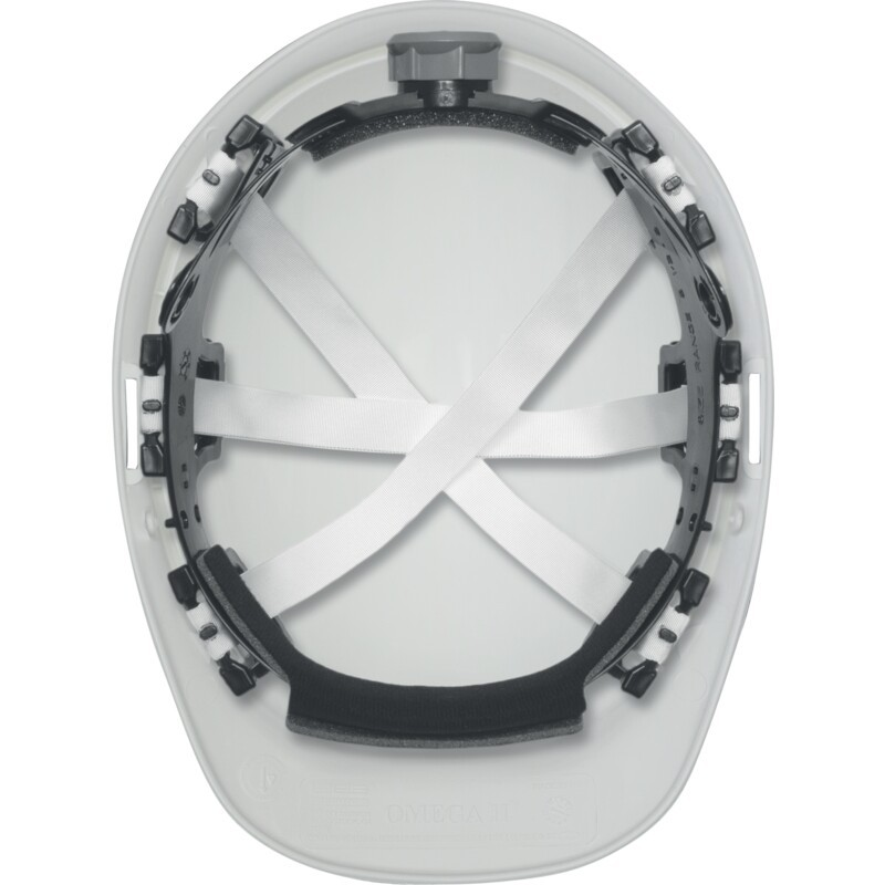 Suspensión ERB Omega II de 6 puntos instalada en un casco como ilustración; casco no incluido