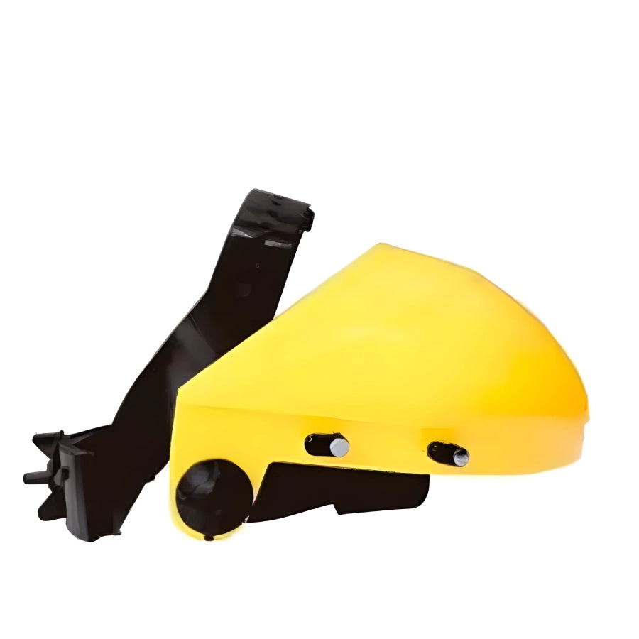 Cabezal amarillo para protector facial, fotografía original del producto Clute comercial Blue Eagle. Sólo cabezal, no incluye visor.