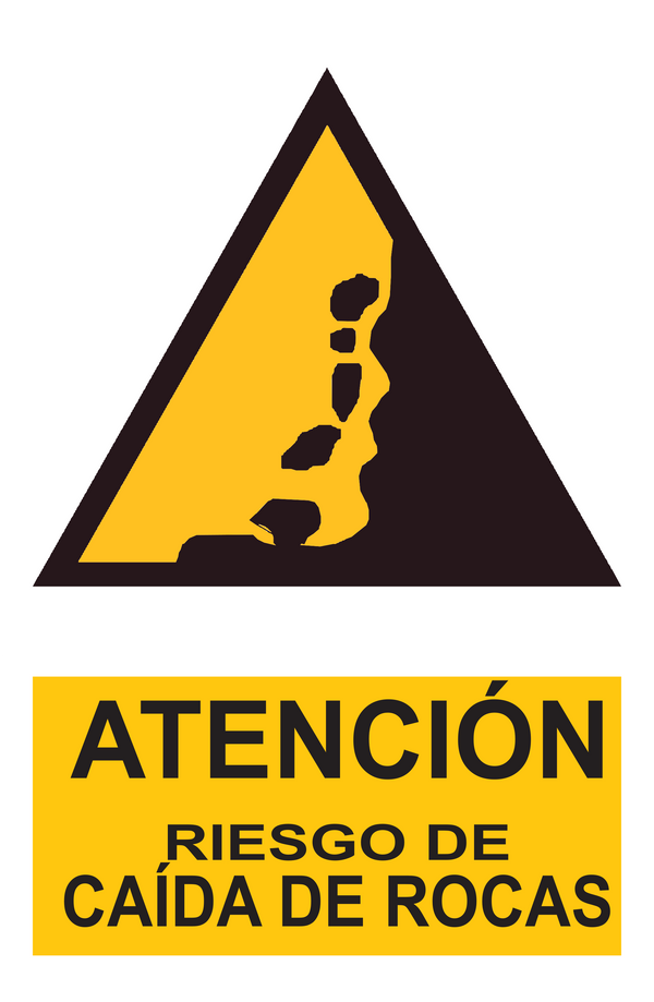 Señal de seguridad: atención riesgo de caída de rocas