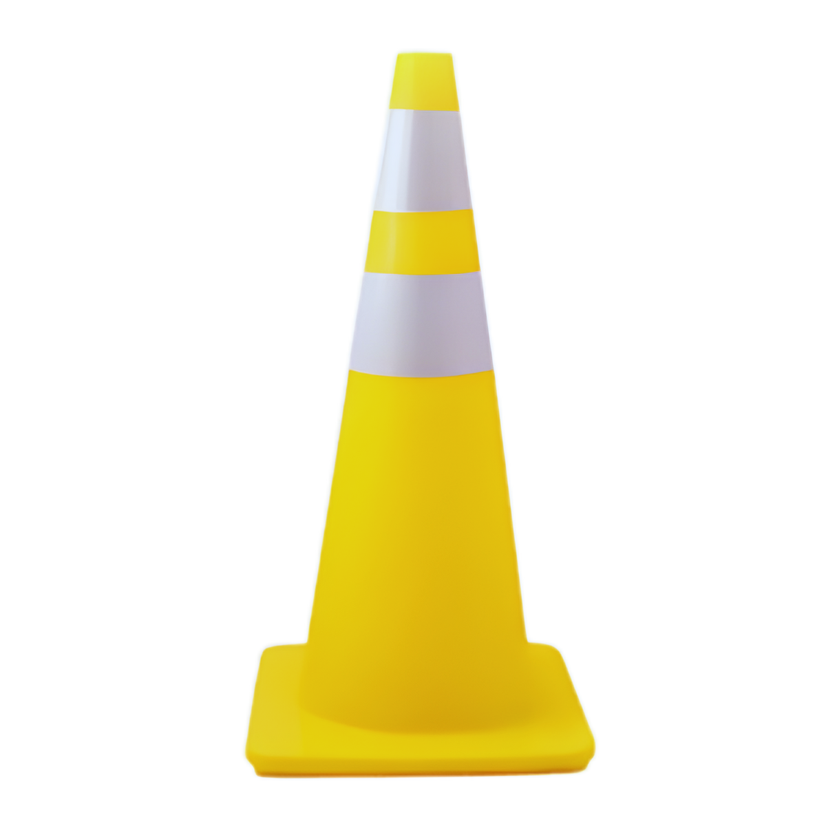 Cono QRubber SECS70AMA amarillo con dos cintas reflectantes blancas y base tradicional