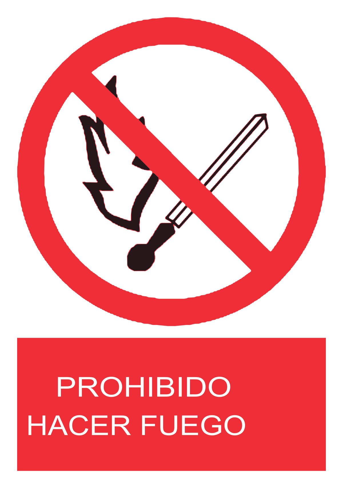 Señal de seguridad: prohibido hacer fuego — con texto