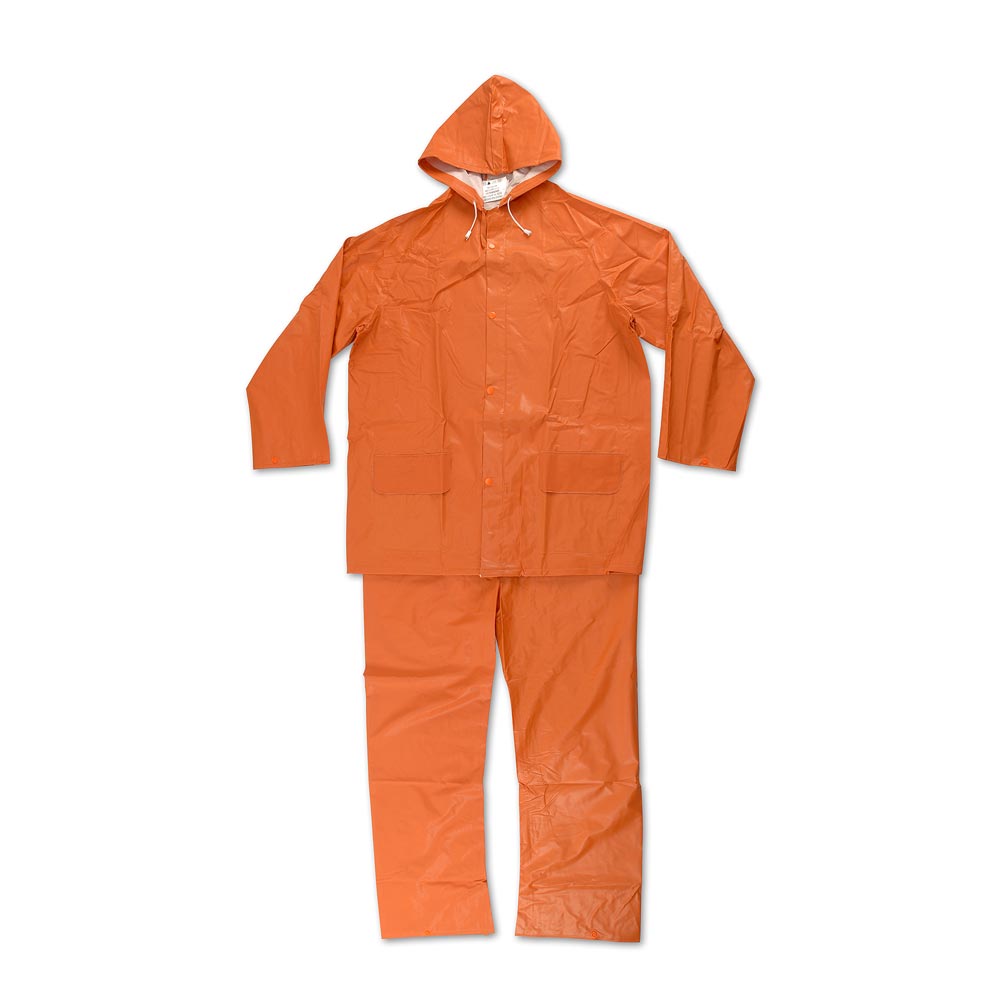 Set Clute naranja de casaca con capucha y pantalón impermeable; fotografía de familia, talla ilustrativa XL.