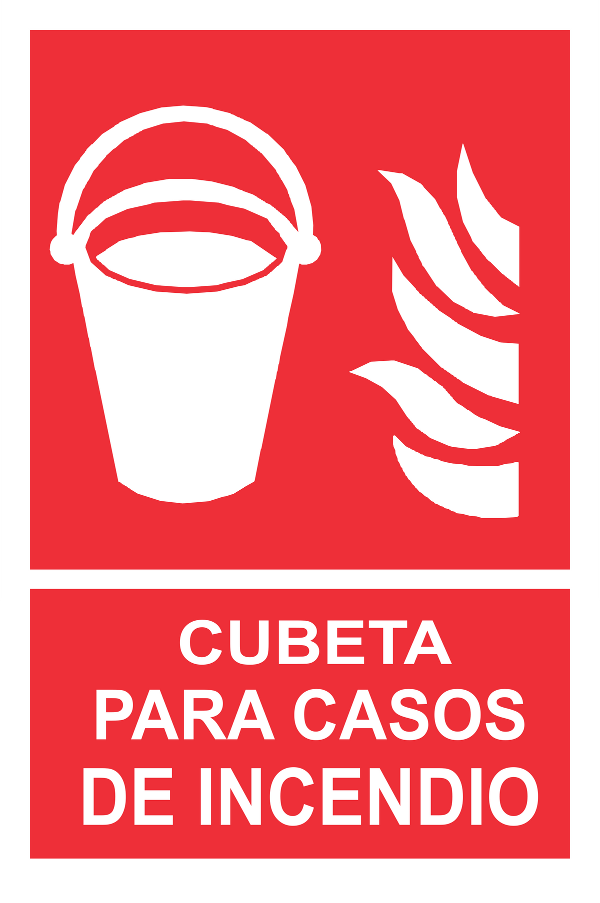 Señal de seguridad: cubeta de arena para casos de incendio — con texto