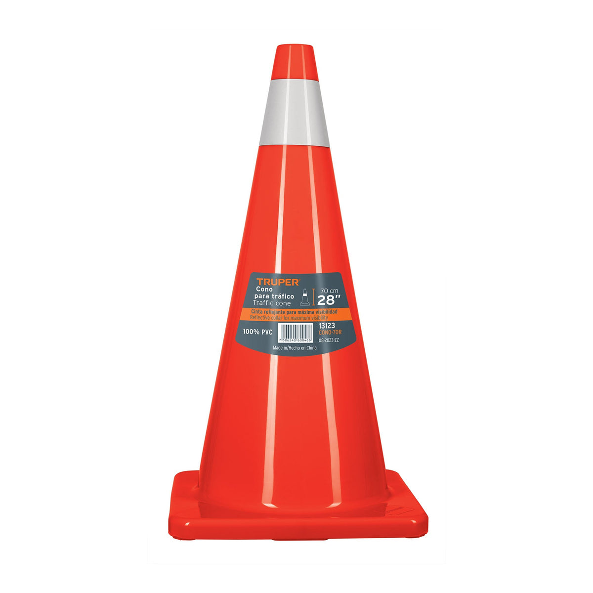 Cono de precaución de 70 cm de PVC con reflejante, TRUPER; fotografía del producto