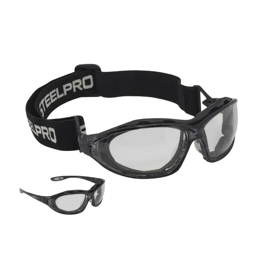 Lentes X5 DUAL AF Steelpro luna clara; patillas y banda como configuraciones ilustradas