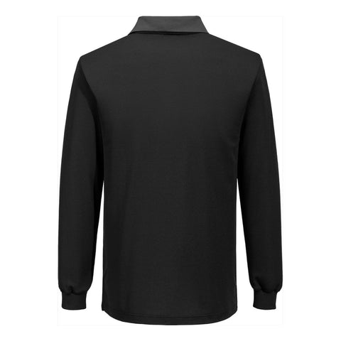 Polo Portwest PW218 PW2 Cotton Comfort de manga larga, negro y gris