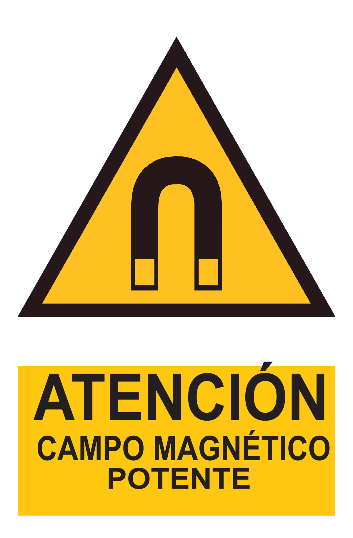 Señal de seguridad: atención campo magnético potente — con texto