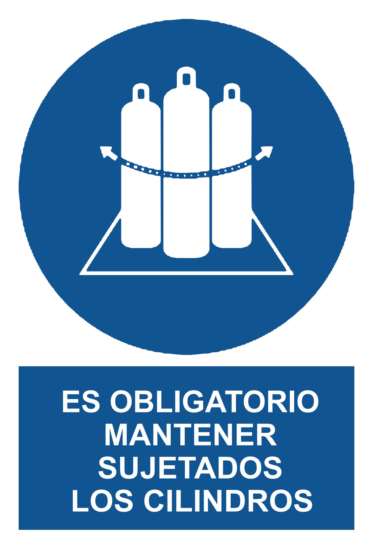 Señal de seguridad: es obligatorio mantener sujetados los cilindros — con texto