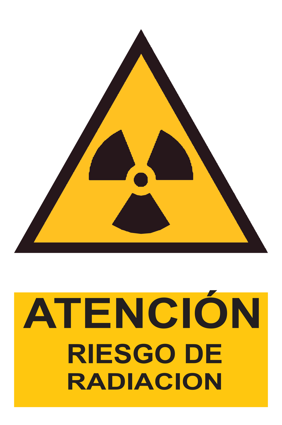 Señal de seguridad: atención riesgo de radiación — con texto