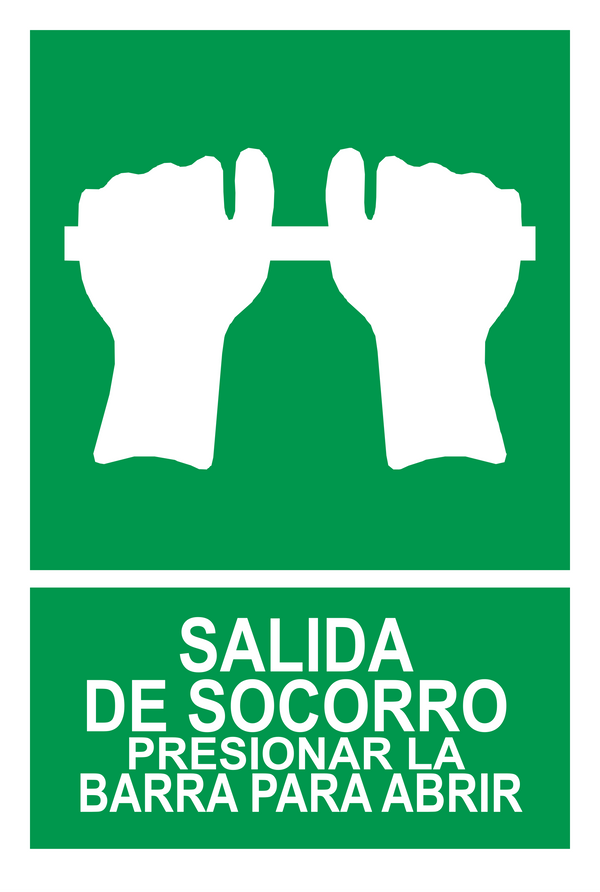 Señal de seguridad: salida de socorro barra antipánico presionar para abrir