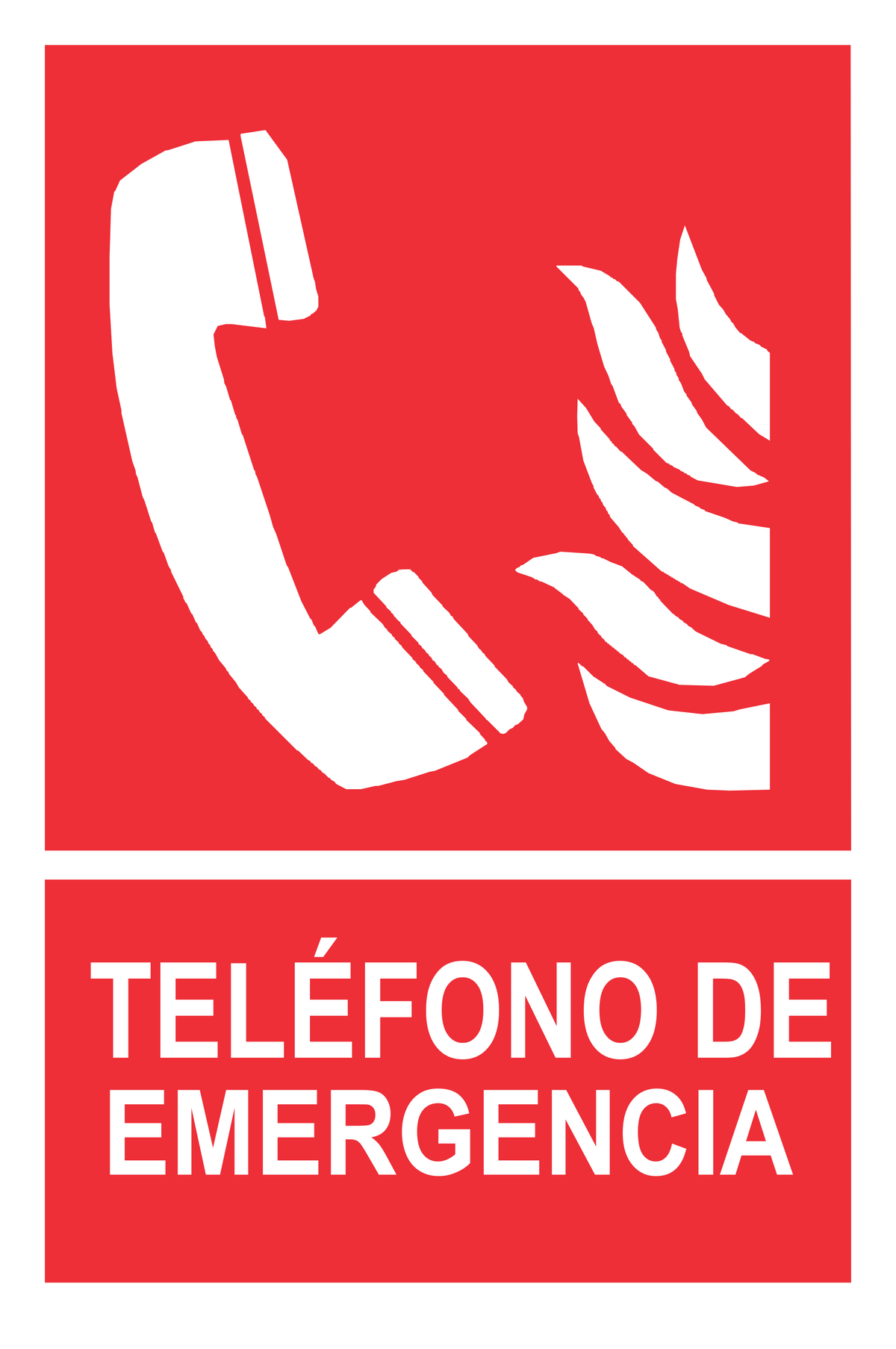 Señal de seguridad: teléfono de emergencia llamada directa a la central contraincendios — con texto