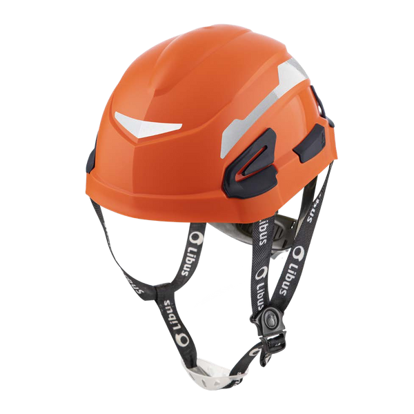 Casco LIBUS ANDES naranja con arnés textil a cremallera y mentonera