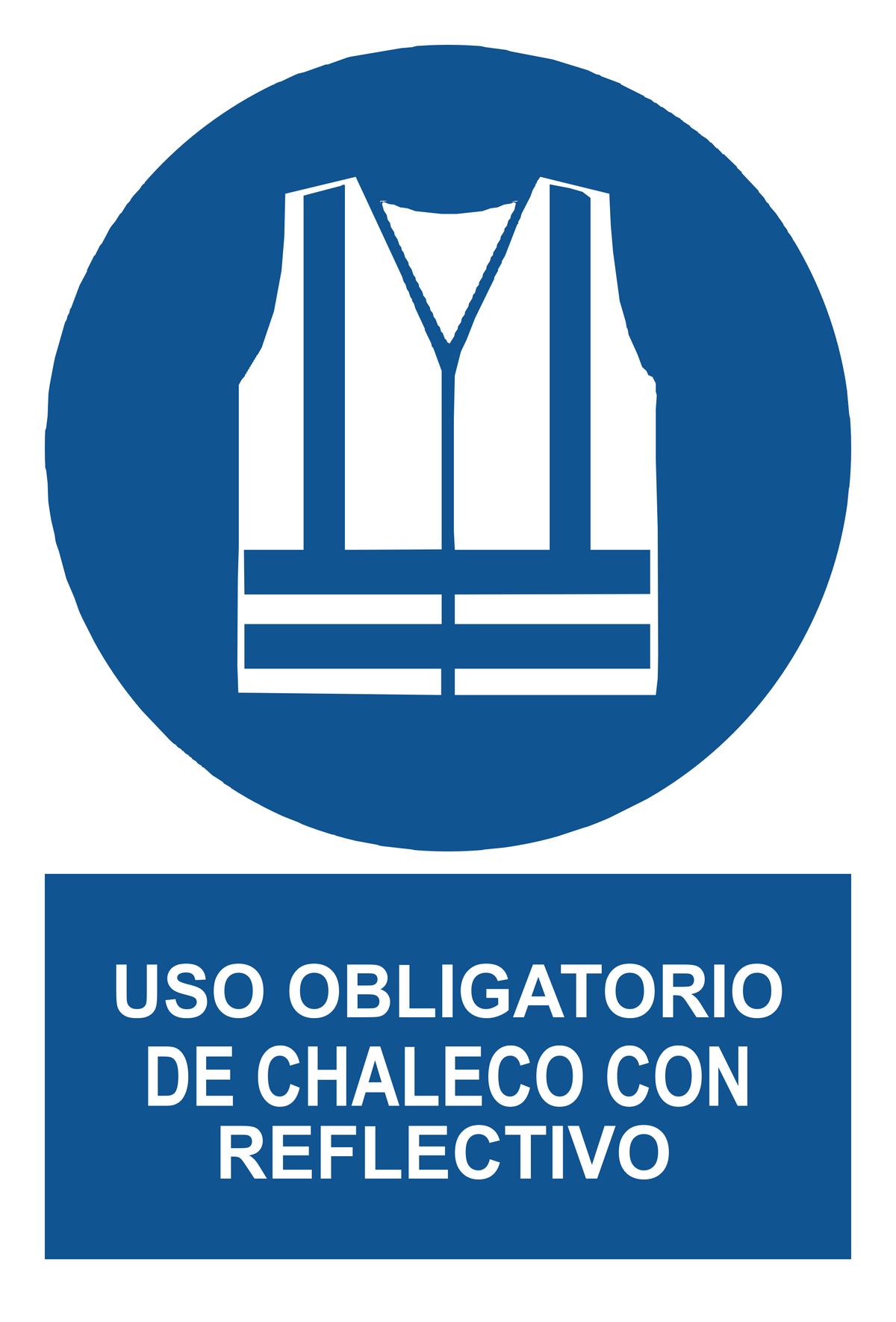 Señal de seguridad: uso obligatorio de chaleco reflectivo — con texto