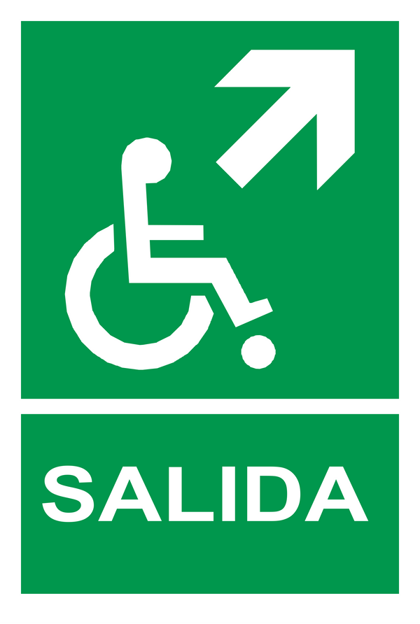 Señal de seguridad: ruta de evacuación minusválidos — diagonal superior derecha