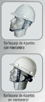 Muestras de aplicación TexSafety cuatro puntos con mentonera y sin mentonera; cascos no incluidos
