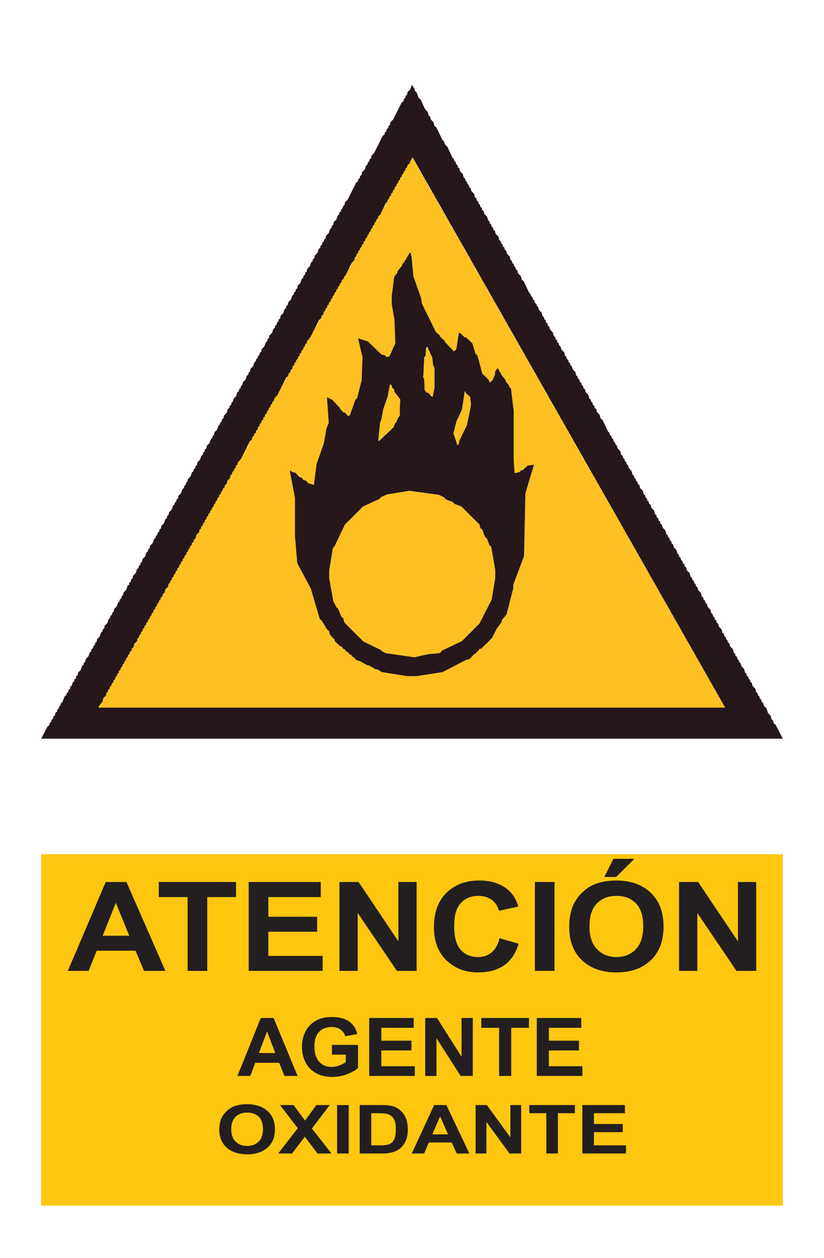 Señal de seguridad: atención agente oxidante — con texto