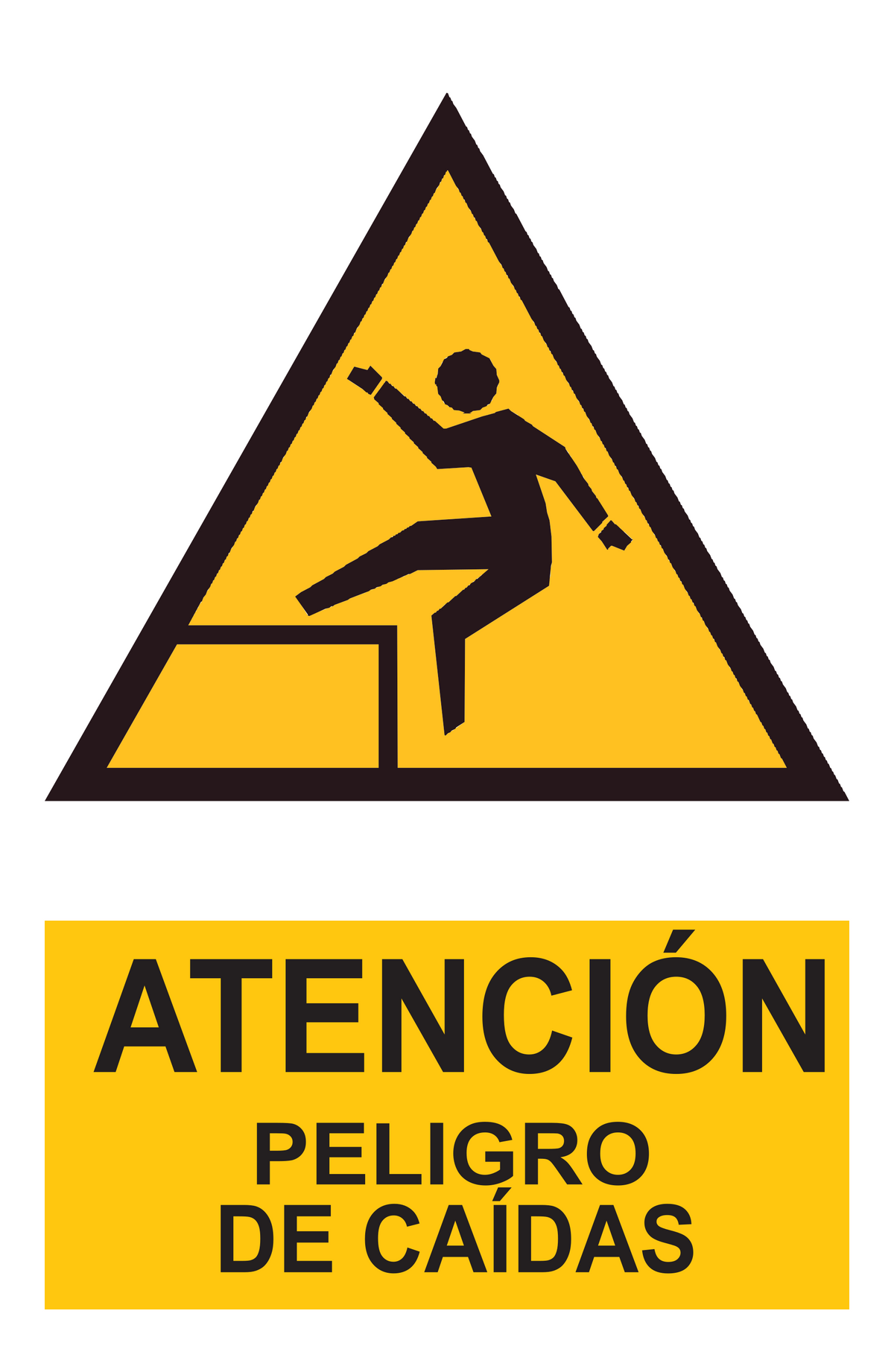 Señal de seguridad: atención peligro de caídas — con texto