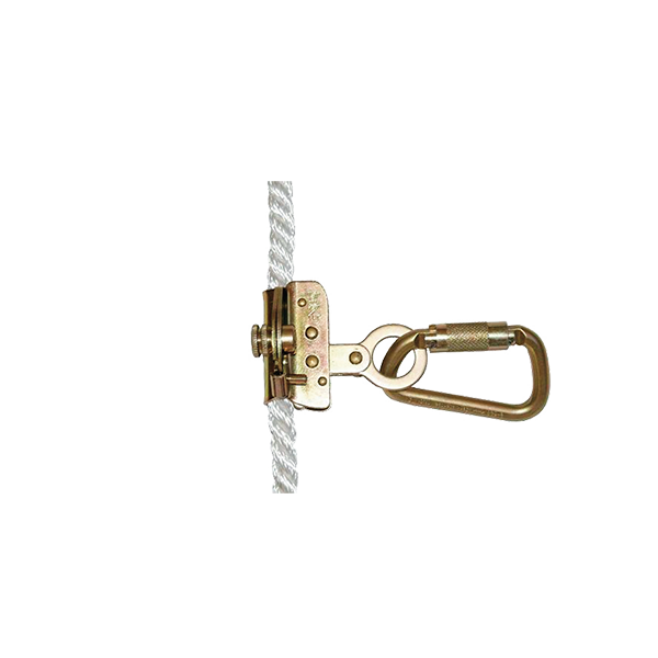 Freno de soga Steelpro con carabinero para cuerda de 16 mm — imagen original; cuerda ilustrativa no incluida.