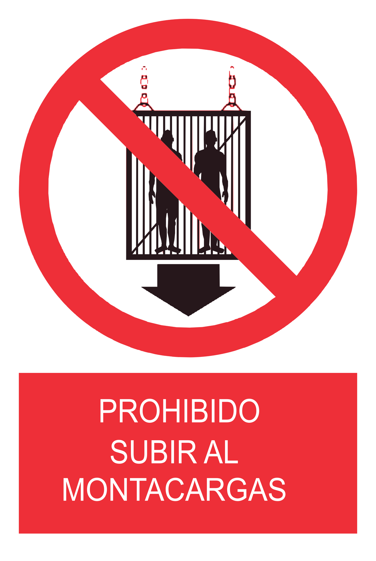 Señal de seguridad: no utilizar el montacargas para transportar personas — con texto