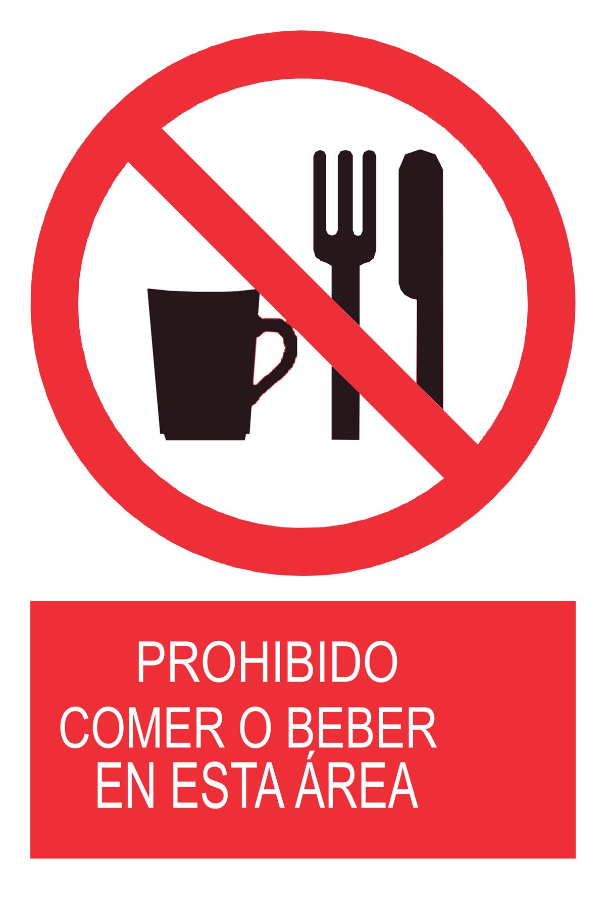 Señal de seguridad: prohibido comer o beber — con texto